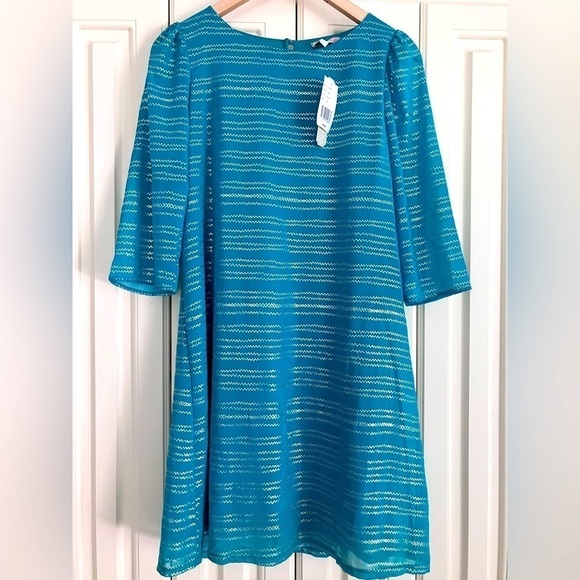 Gianni Bini Turquoise 3/4 Sleeved MIDI Dress With Sparkly Stripes Size M - Picture 1 of 6